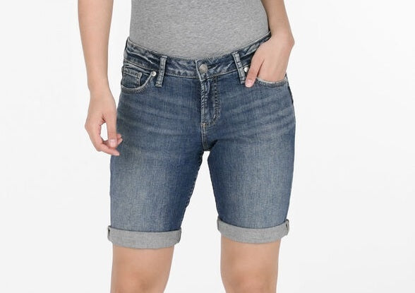 Silver Jeans Co.Women's Elyse Roll Cuff Denim Bermuda Shorts Blue Size 27