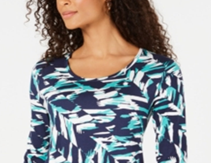 JM Collection Women's Floral Print Top Blue/Green Size Petite Large