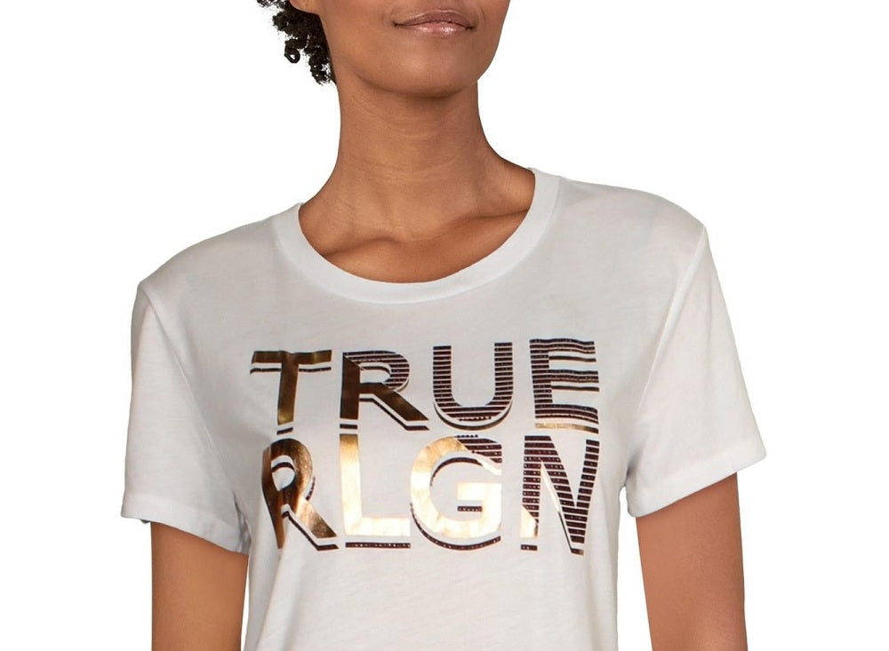 True Religion Women's Embellished Graphic Logo T-Shirt White Size L