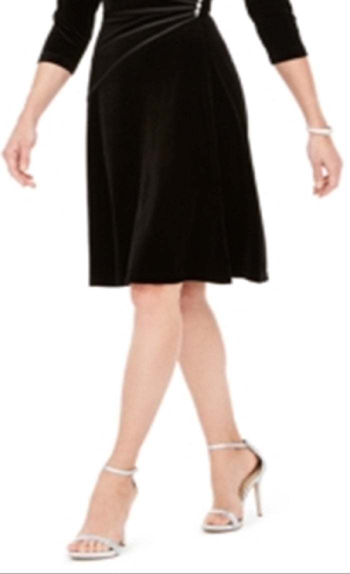 Connected Apparel Women's Embellished 3/4 Sleeve V Neck Knee Length Sheath Evening Dress Black Size 10