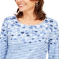 Karen Scott Women's Falling Hearts Embellished Striped Top Blue Size Small