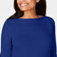 Karen Scott Women's Cotton Boat Neck Sweater Blue Size Medium