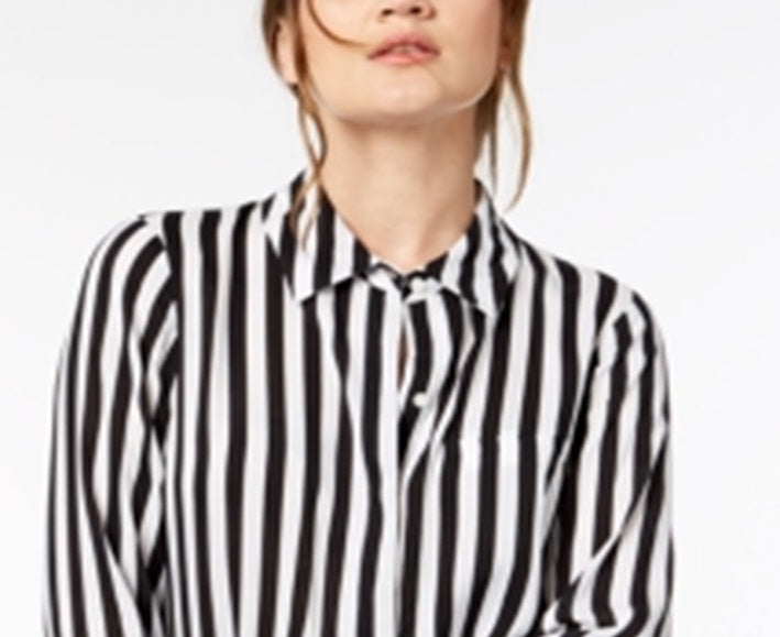 INC International Concepts Women's Striped Button Down Shirt Black Size X-Large