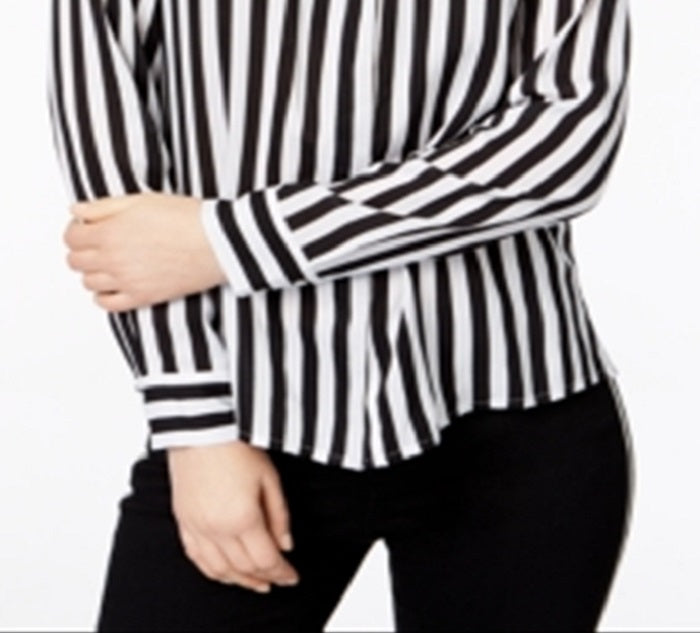 INC International Concepts Women's Striped Button Down Shirt Black Size X-Large