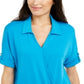 Alfani Women's Collared Knit Top Wild Turqoise Blue Size Petite X-Small