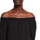 Michael Kors Women's Tie Front Smocked Off the Shoulder Top Black Size Medium
