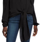 Michael Kors Women's Tie Front Smocked Off the Shoulder Top Black Size Medium