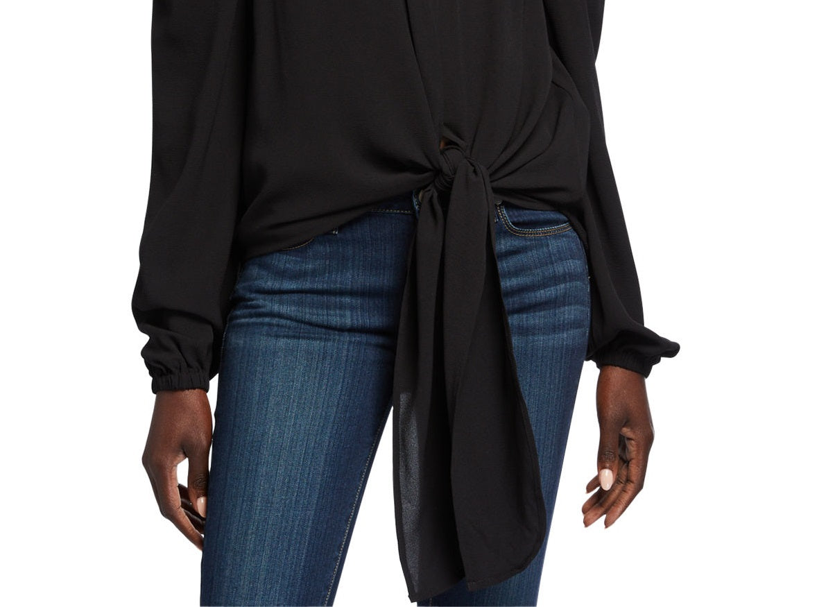 Michael Kors Women's Tie Front Smocked Off the Shoulder Top Black Size Medium