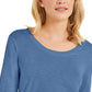 Style & Co Women's 3/4 Sleeve Scoop Neck Top Blue Size Large