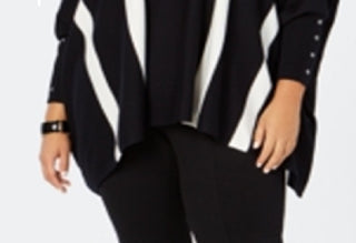 Alfani Women's Plus Striped Poncho Sweater Plus Black Sizes 2X