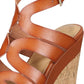 Material Girl Women's Betssy Faux Leather Ankle Strap Wedge Sandals Brown Size 7 M