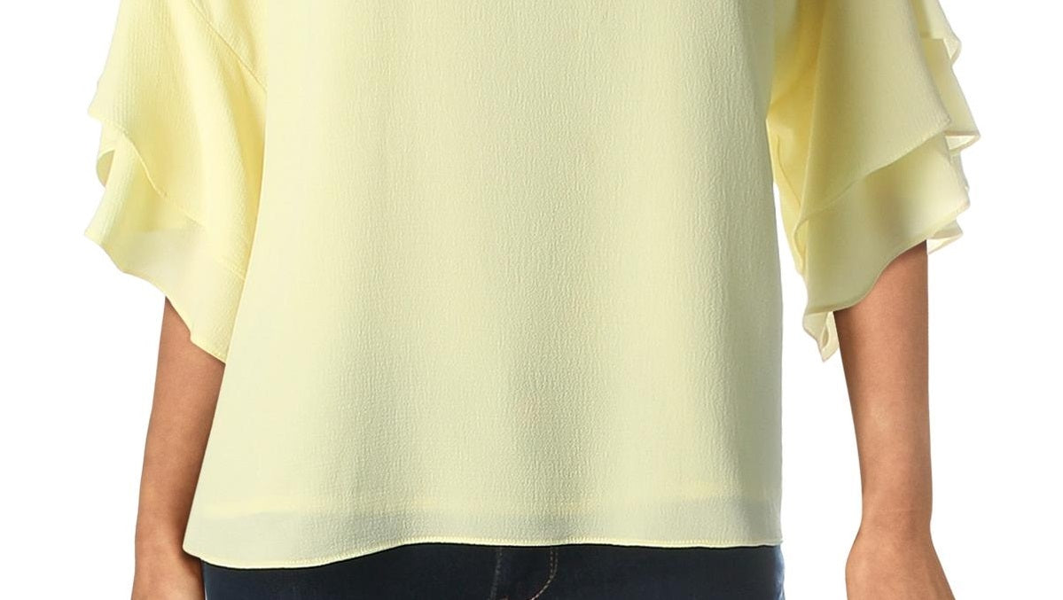 Vince Camuto Women's Drop Shoulder Tiered Sleeves Top Yellow Size Large