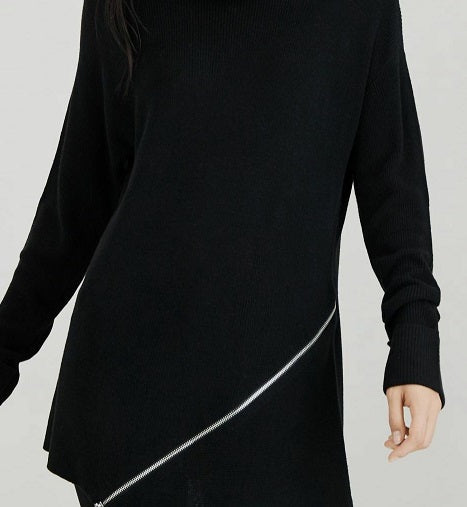 Bar III Women's Zip Back Ribbed Sweatshirt Black Size XL