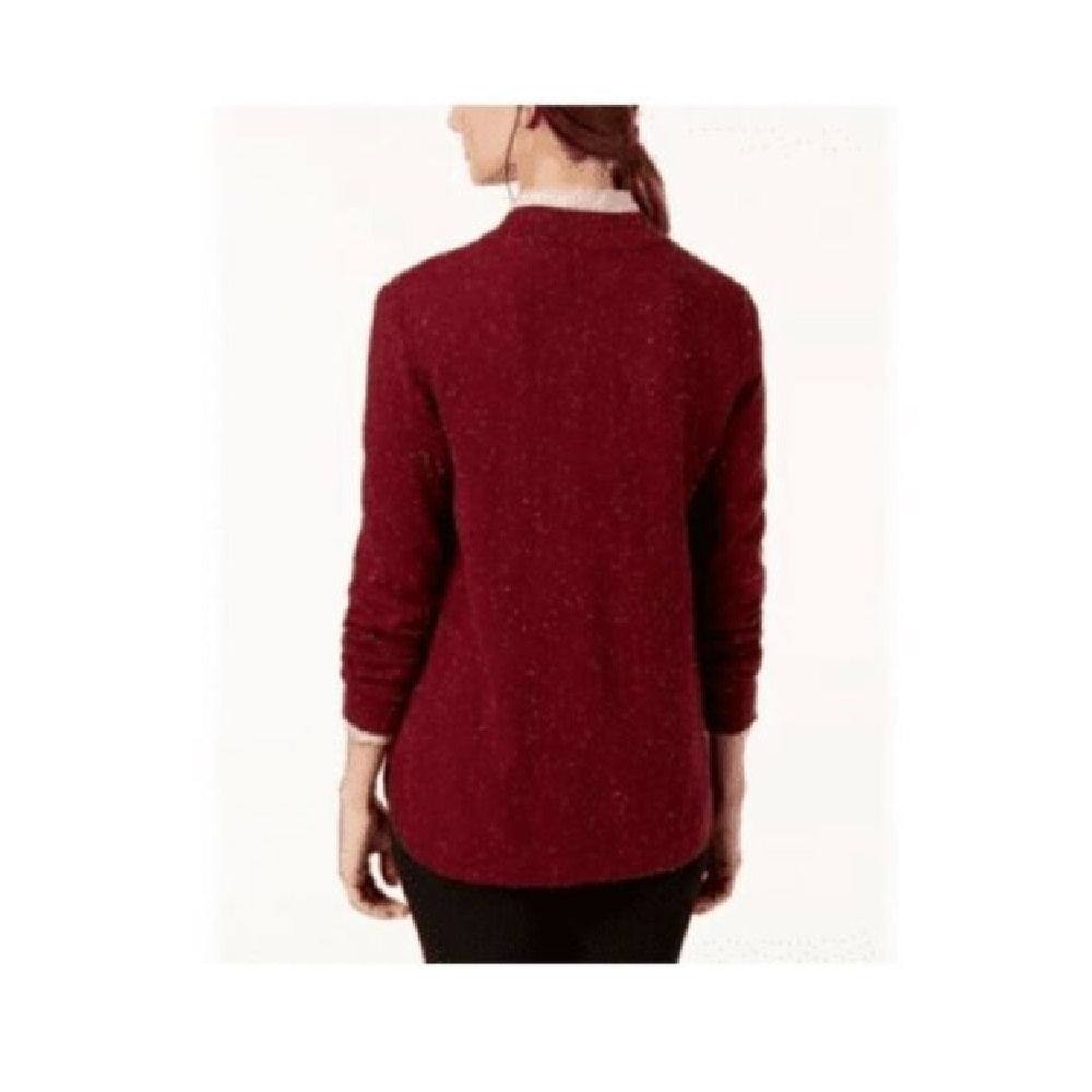 Karen Scott Women's Open-Front Contrast-Trim Cardigan  - Merlot Combo Red Size Medium