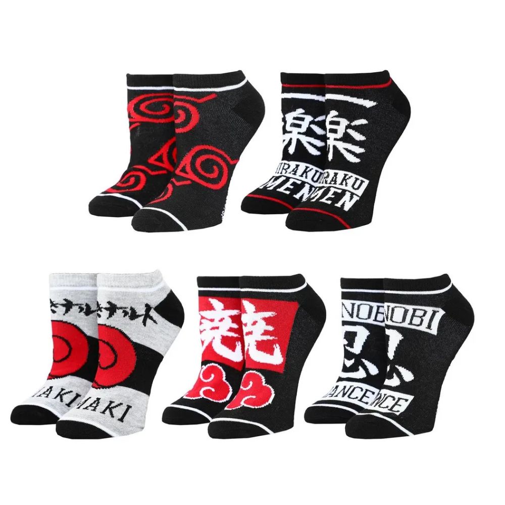 Naruto Shippuden No Show Socks Pack Black, Size 9-11