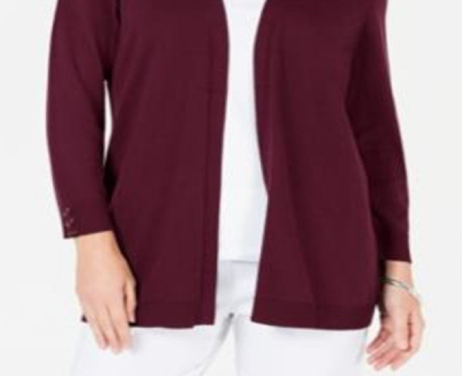 Karen Scott Women's Petite Open-Front Cardigan Merlot Size PM