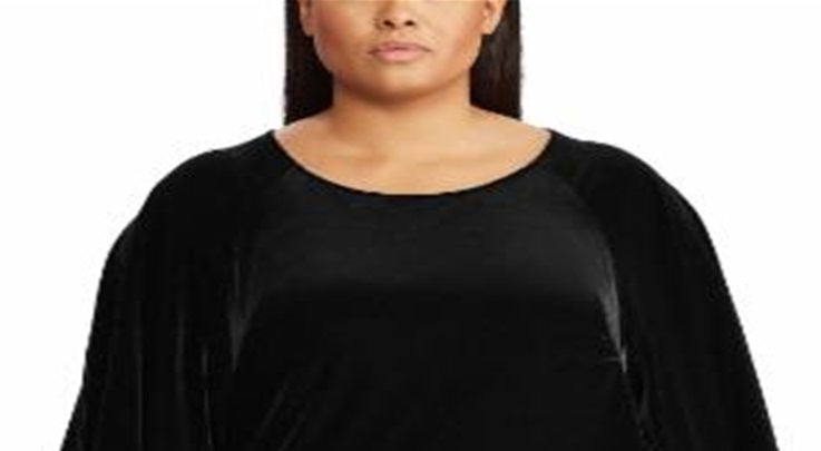 Ralph Lauren Women's Plus Velvet Flutter Sleeve T-Shirt Black Size 3X