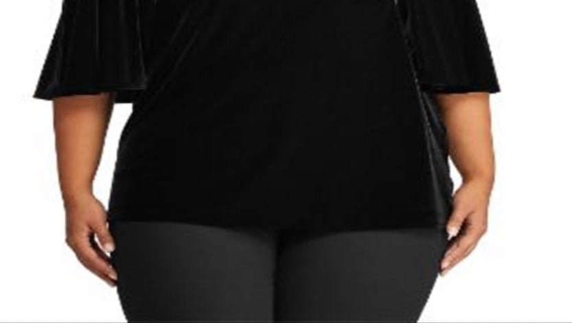 Ralph Lauren Women's Plus Velvet Flutter Sleeve T-Shirt Black Size 3X