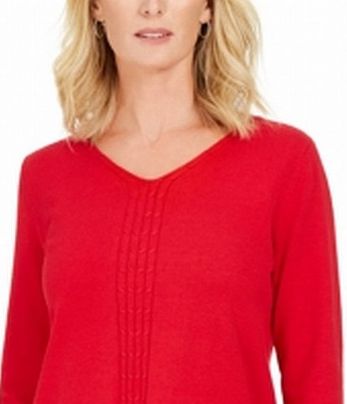 Karen Scott Women's Cotton Cable-Knit Sweater  Red Size Large