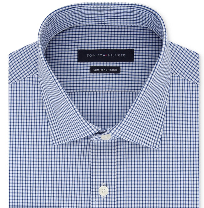 Tommy Hilfiger Men's Slim Fit Performance Stretch Dress Shirt Blue Size 16.5X34X35