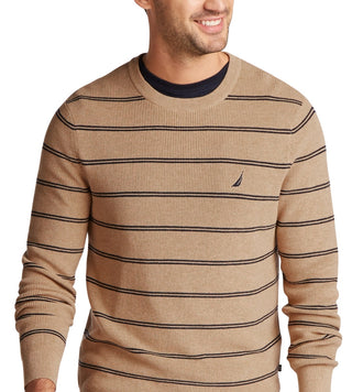 Nautica Men's Navtech Striped Crewneck Sweater Brown Size XXL