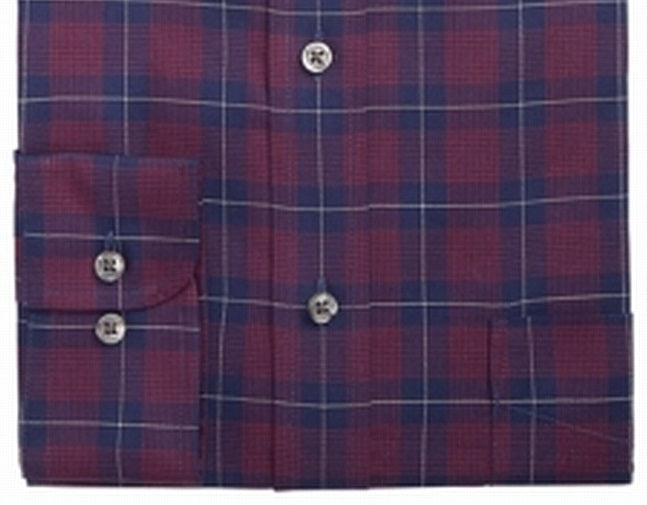 Club Room Men's Classic Regular Fit Stretch Twill Houndstooth Plaid Dress Shirt Red Size 15X32X33