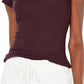 INC Women's  Short Sleeve V Neck T-Shirt Top  Burgundy Size Small