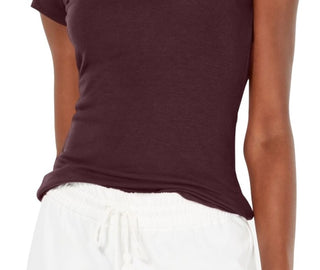 INC Women's  Short Sleeve V Neck T-Shirt Top  Burgundy Size Small