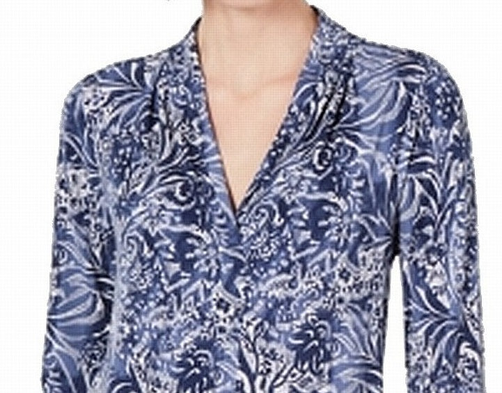Charter Club Women's Blouse V Neck 3/4 Sleeve Blue Size Small