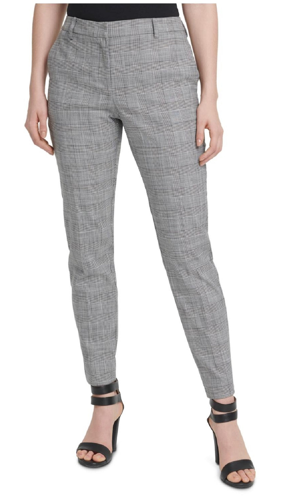 DKNY Women's Essex Plaid Slim Leg Ankle Pants Gray Size 14