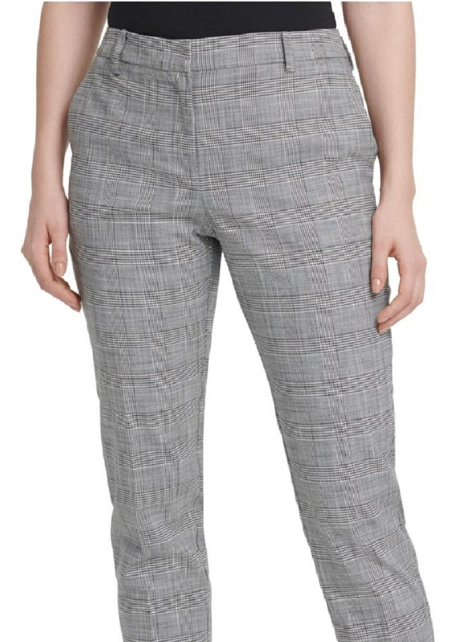 DKNY Women's Essex Plaid Slim Leg Ankle Pants Gray Size 14