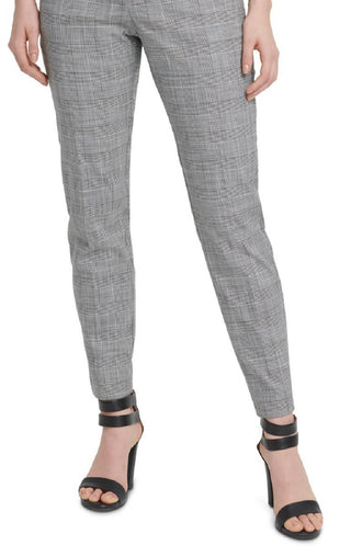 DKNY Women's Essex Plaid Slim Leg Ankle Pants Gray Size 14