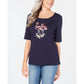 Karen Scott Women's Embroidered Top Intrepid Blue Size  M