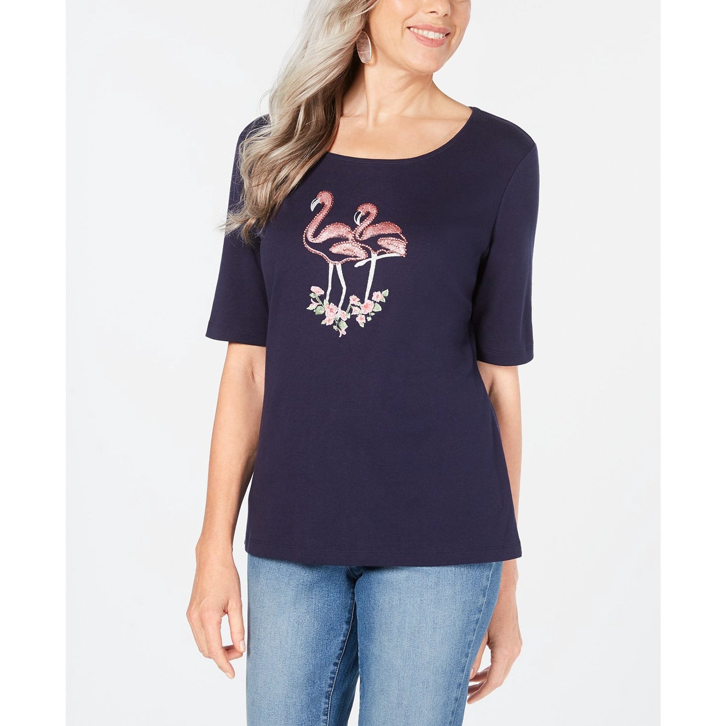 Karen Scott Women's Embroidered Top Intrepid Blue Size  M