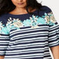 Charter Club Women's Tropical Stripe Bell-Sleeve Top  Blue Size XS