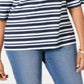 Charter Club Women's Tropical Stripe Bell-Sleeve Top  Blue Size XS