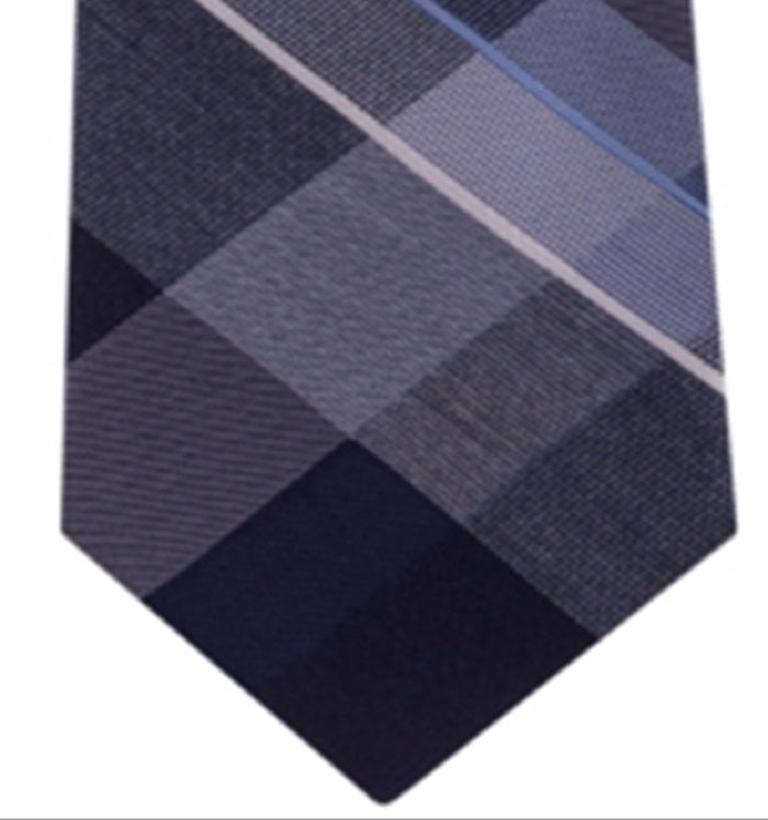 Kenneth Cole Reaction Men's Neck Tie Track Plaid Skinny Slim Silk  Blue One Size