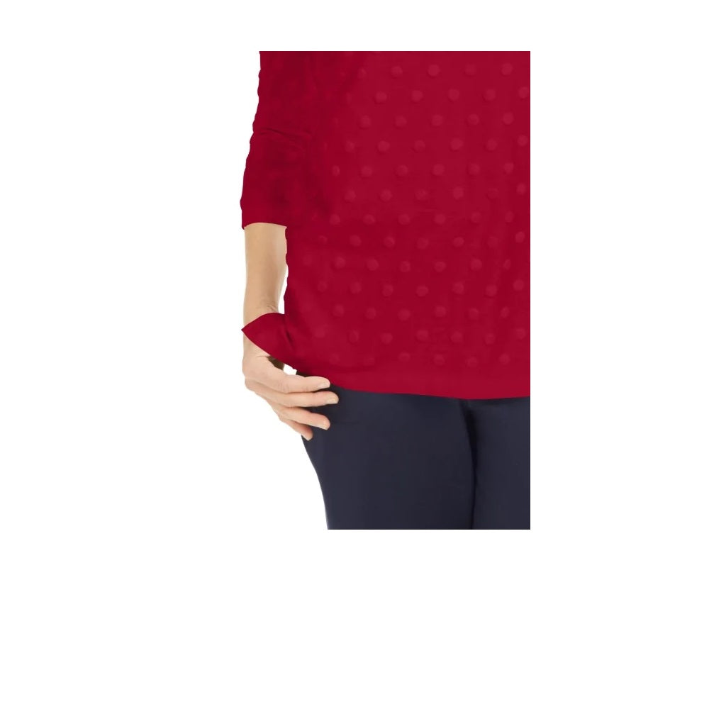 Karen Scott Women's Petite Textured Dot Sweatshirt  - New Red Amore Size Petite Small