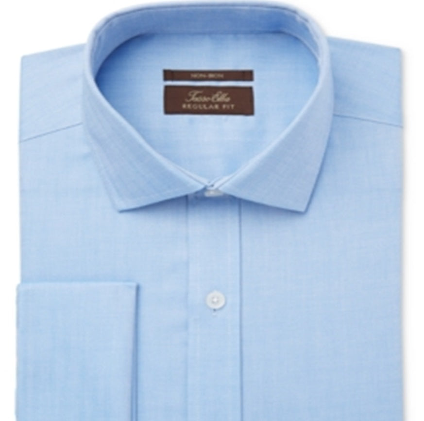 Tasso Elba Men's Classic-Fit Twill French Cuff Dress Shirt Blue Size 32-33