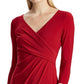 Lauren Ralph Lauren Women's Long Sleeve V Neck Above the Knee Cocktail Sheath Dress Petites Red Size 10 P