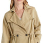 Lucky Brand Women's Stretch Pocketed Drawstring Double-breasted Trench Coat Brown Size S
