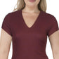 INC Women's  Short Sleeve Ribbed V-Neck Top  Red Size XL