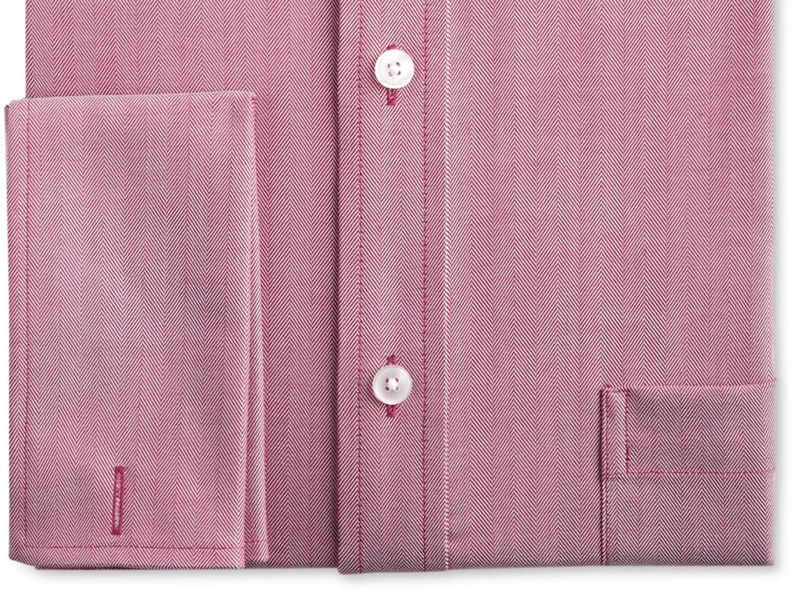 Tasso Elba Men's Herringbone Collared Work Dress Shirt Red Size 17X34-35
