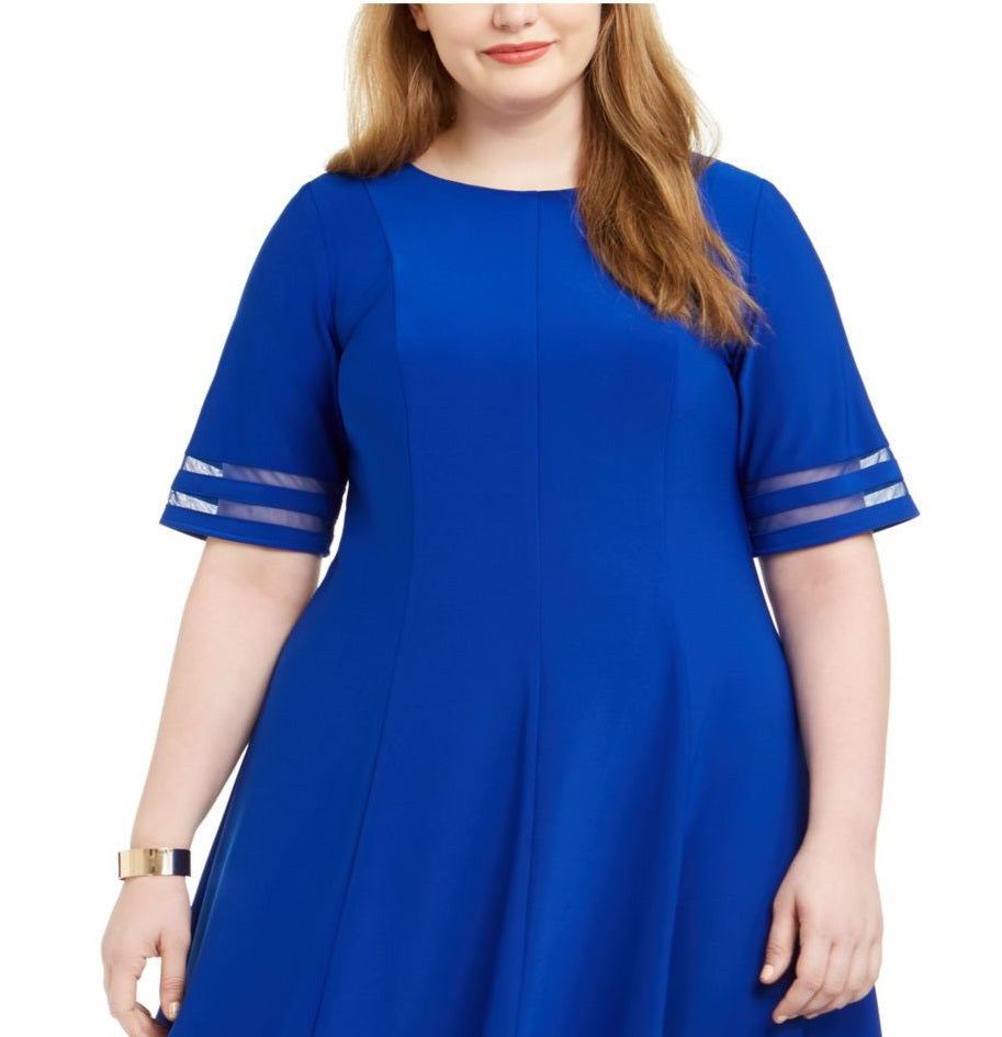 Jessica Howard Women's Plus Illusion-Detail Fit & Flare Dress Blue Size 18W