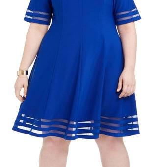 Jessica Howard Women's Plus Illusion-Detail Fit & Flare Dress Blue Size 18W