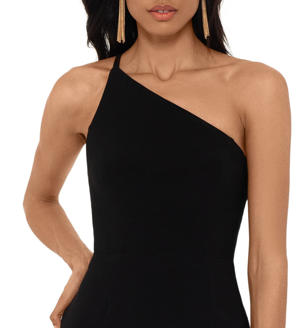 XSCAPE Women's Sleeveless Asymmetrical Neckline Below the Knee Body Con Cocktail Dress Black Size 8