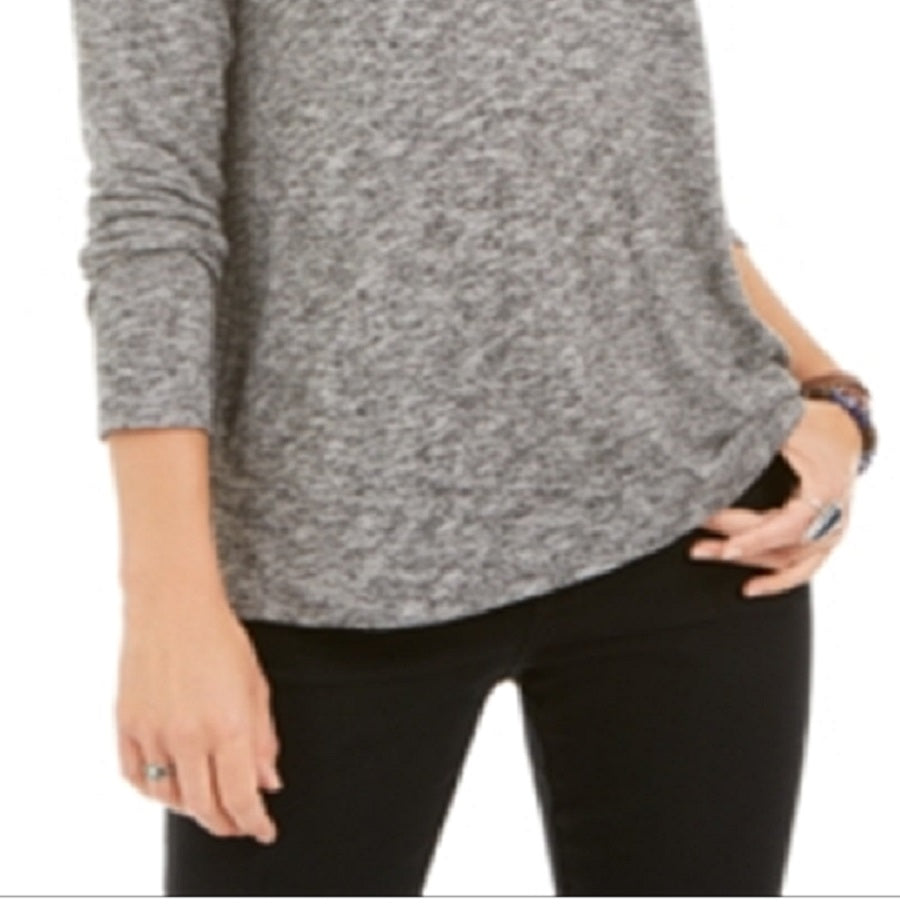 Style & Co Women's Marled Knit V Neck Top Gray Size X-Small