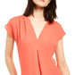 INC International Concepts Women's Plus Mixed Media V Neck Blouse Orange Size 0X