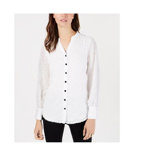 Alfani Women's Fringed Split-Neckline Shirt  Brown Size Small