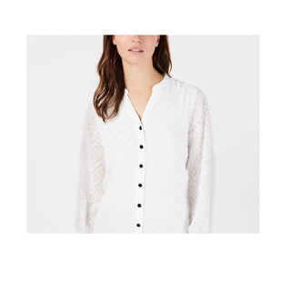 Alfani Women's Fringed Split-Neckline Shirt  Brown Size Small